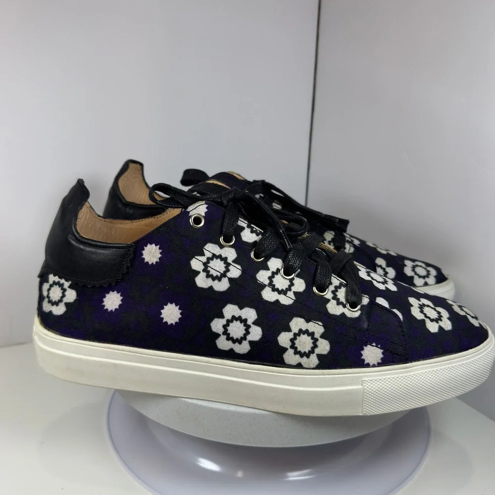 Karmod Floral Print Low Top Sneakers Black Purple White Canvas US Men's 9